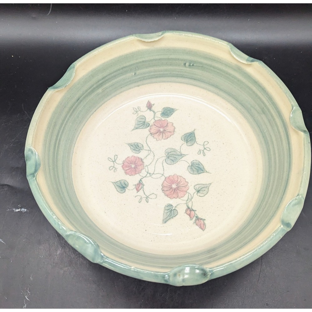 Handmade Studio Art Pottery Decorative Salad Fruit Bowl Flower 9" Signed ML